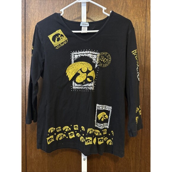 UNIVERSITY OF IOWA HAWKEYES BLING TOP/T-SHIRT W/RHINESTONES SZ XL - Picture 1 of 4
